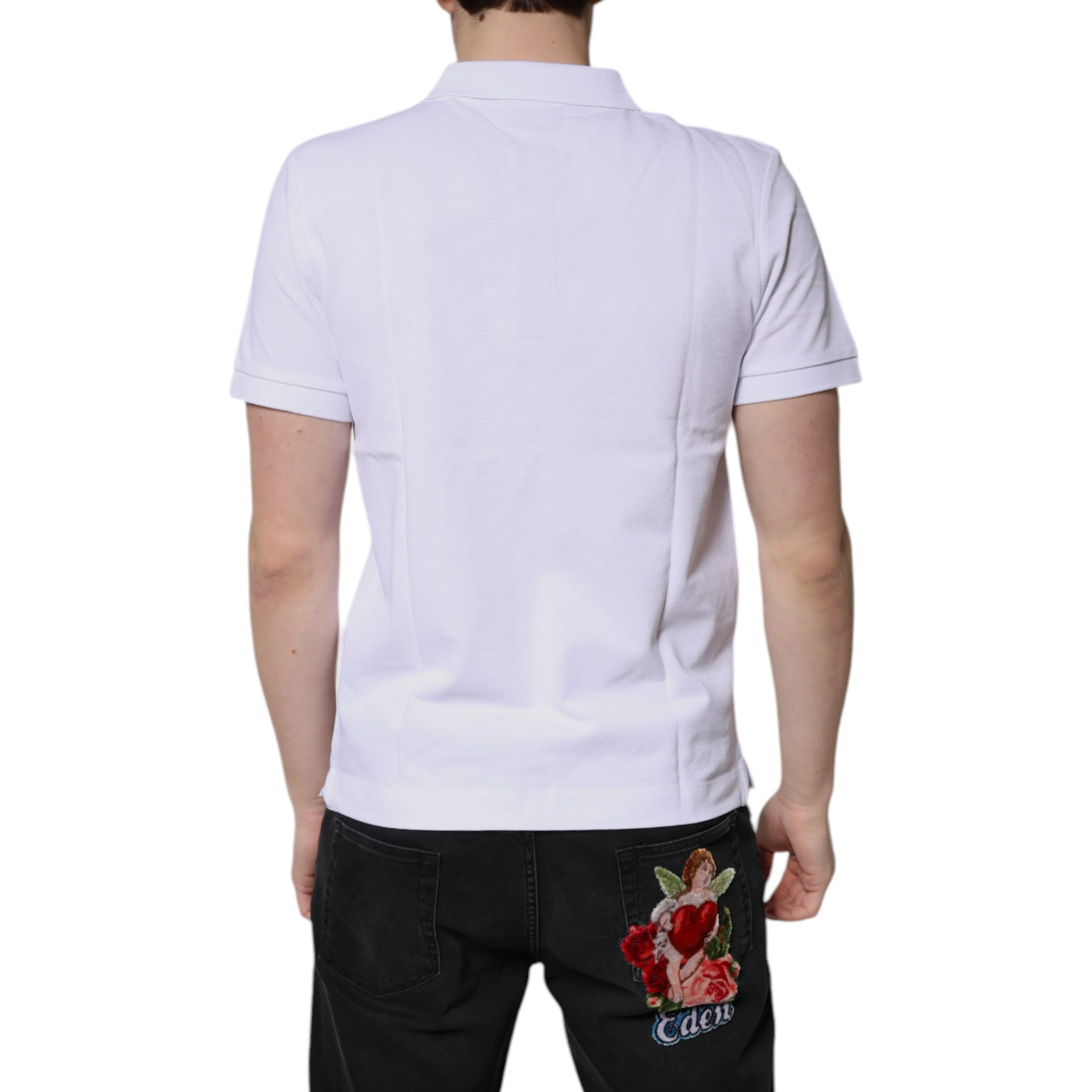 White Cotton Crown Collared Men Polo T-shirt