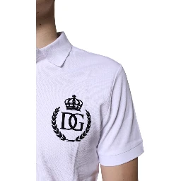 White Cotton Crown Collared Men Polo T-shirt