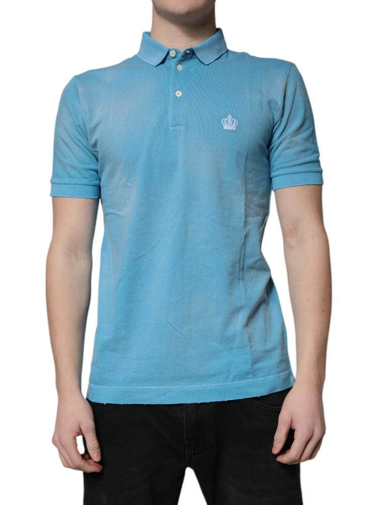 Blue Cotton Crown Collared Men Polo T-shirt