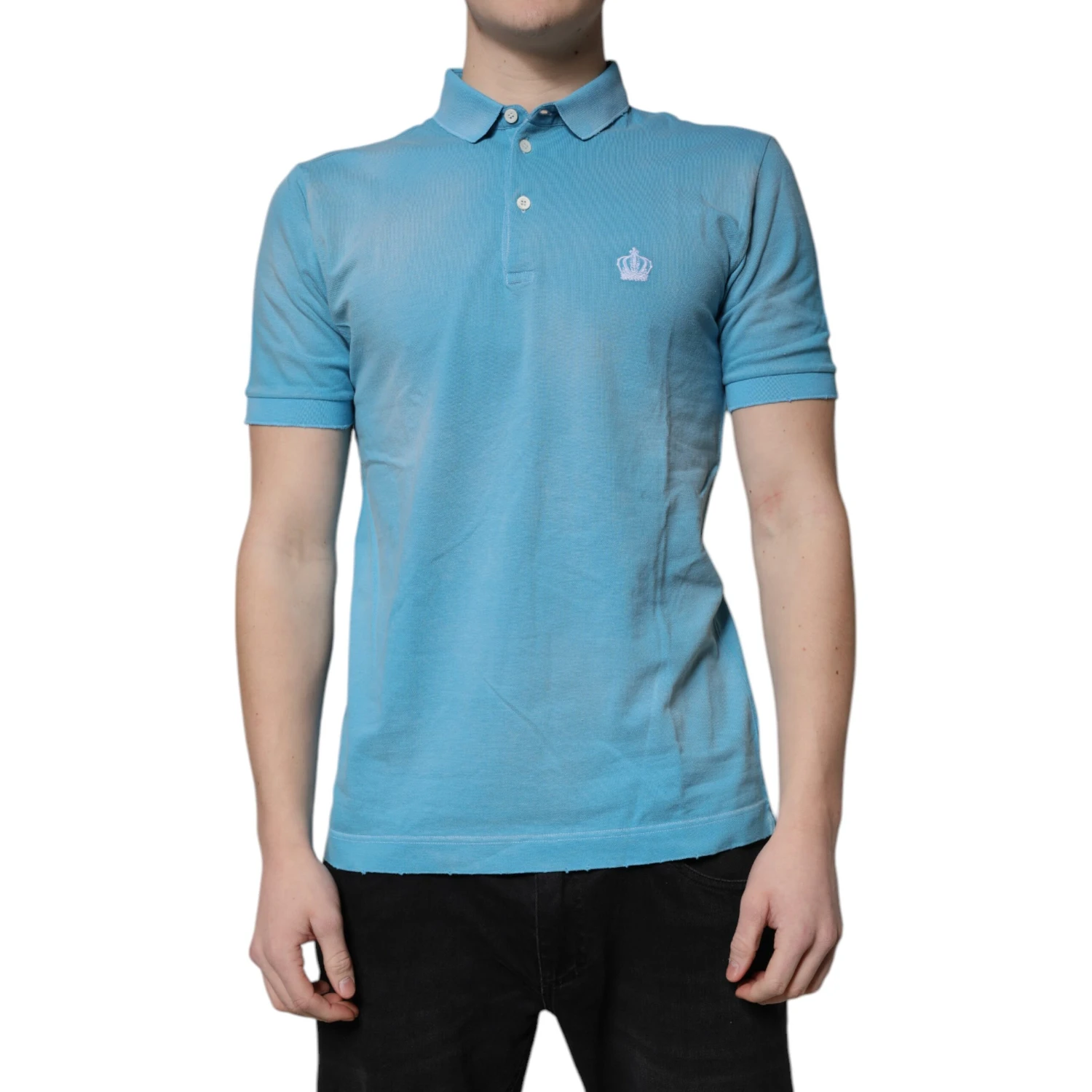 Blue Cotton Crown Collared Men Polo T-shirt