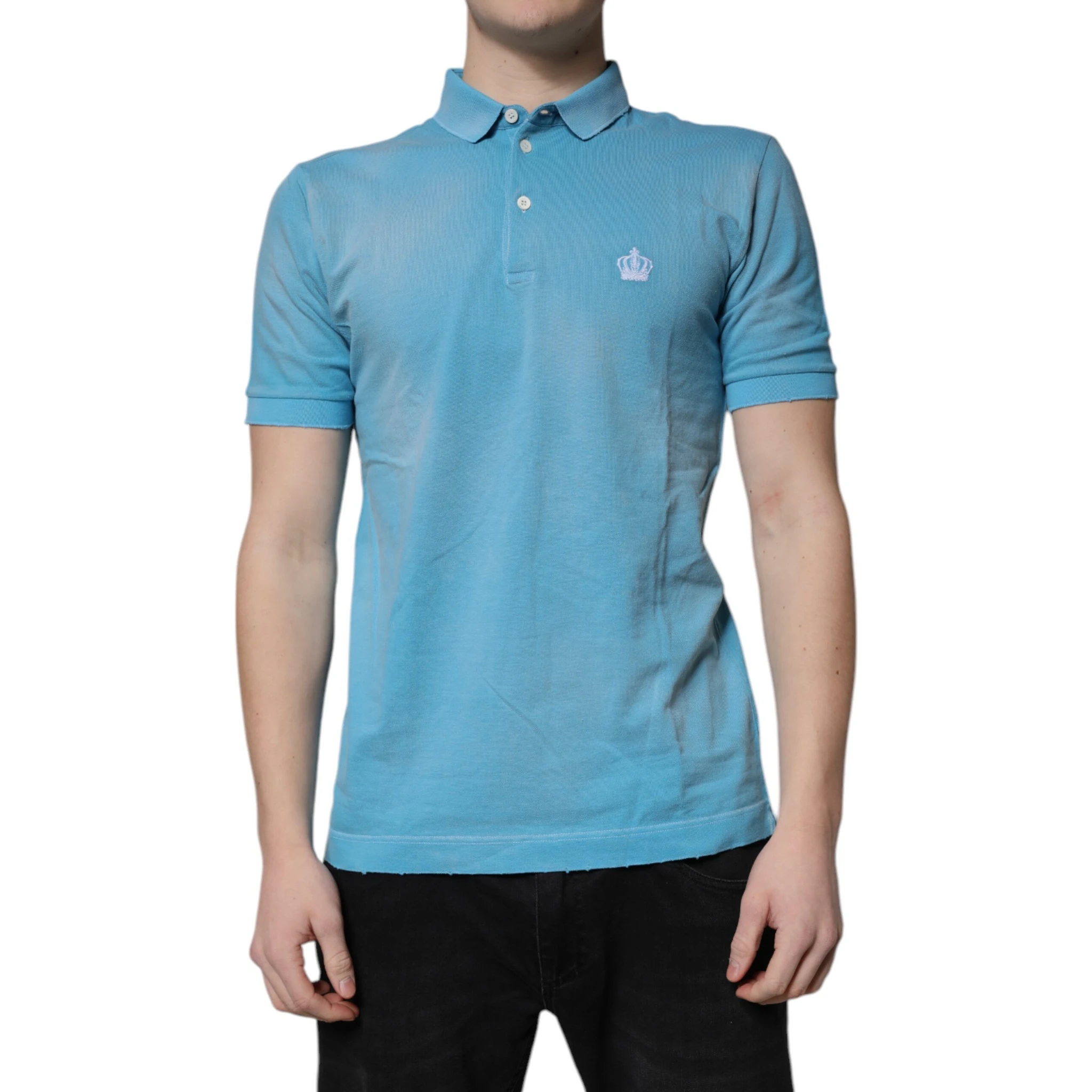 Blue Cotton Crown Collared Men Polo T-shirt