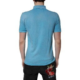 Blue Cotton Crown Collared Men Polo T-shirt