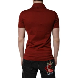 Red Cotton DG Logo Collared Men Polo T-shirt