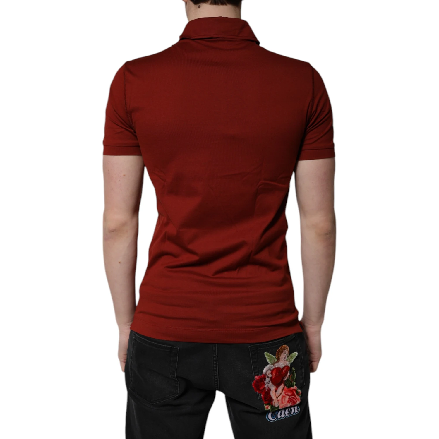 Red Cotton DG Logo Collared Men Polo T-shirt