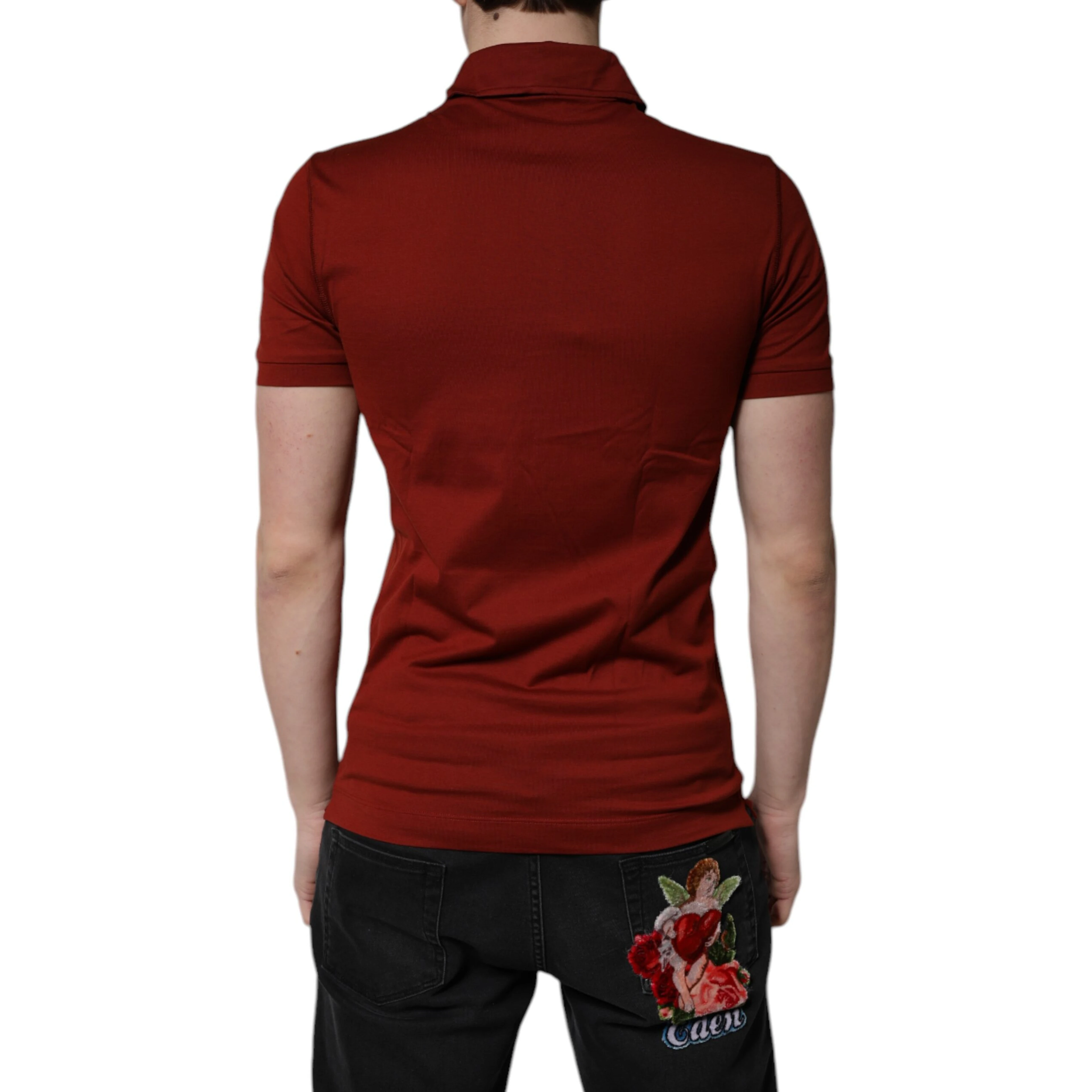 Red Cotton DG Logo Collared Men Polo T-shirt