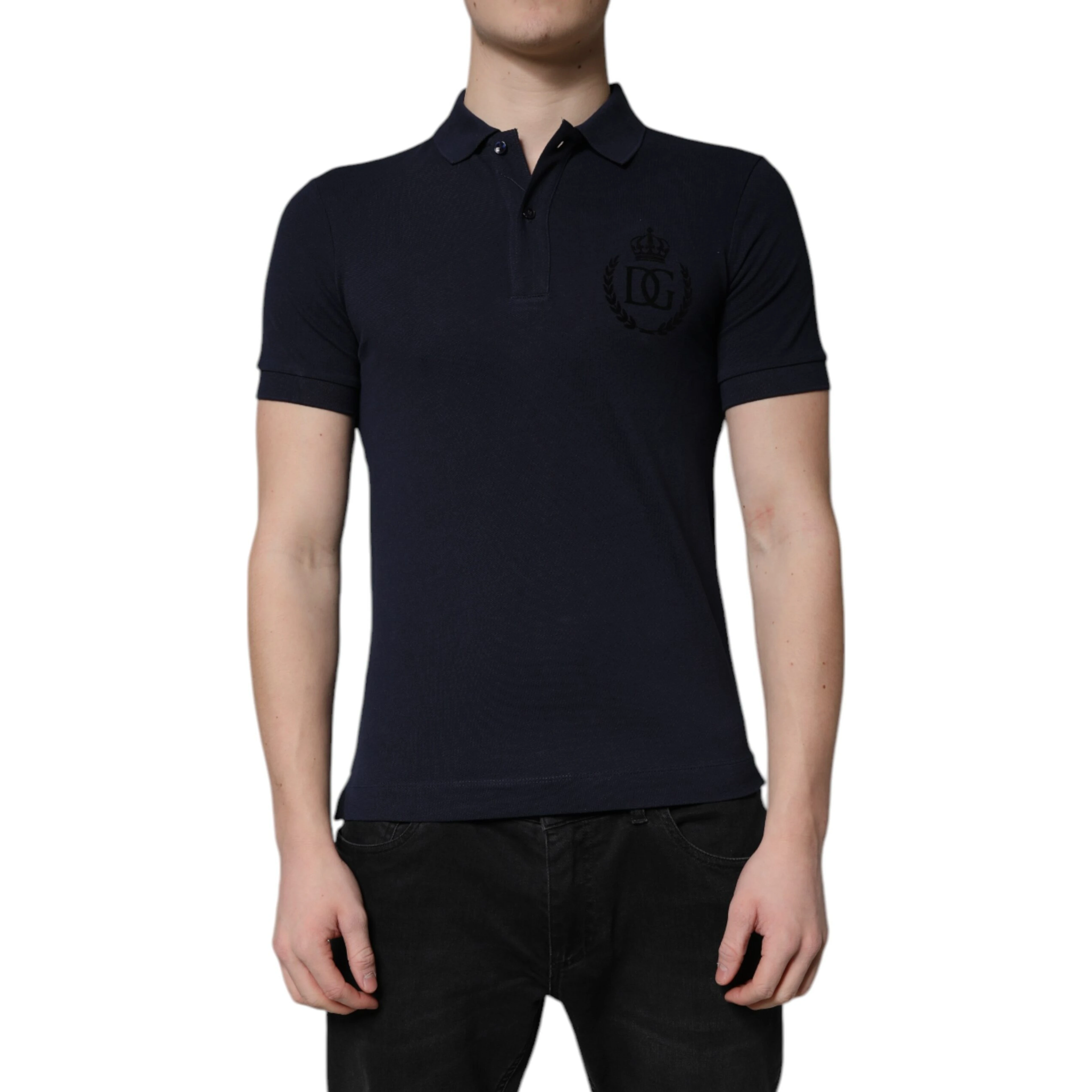 Dark Blue Cotton Crown Collared Polo T-shirt
