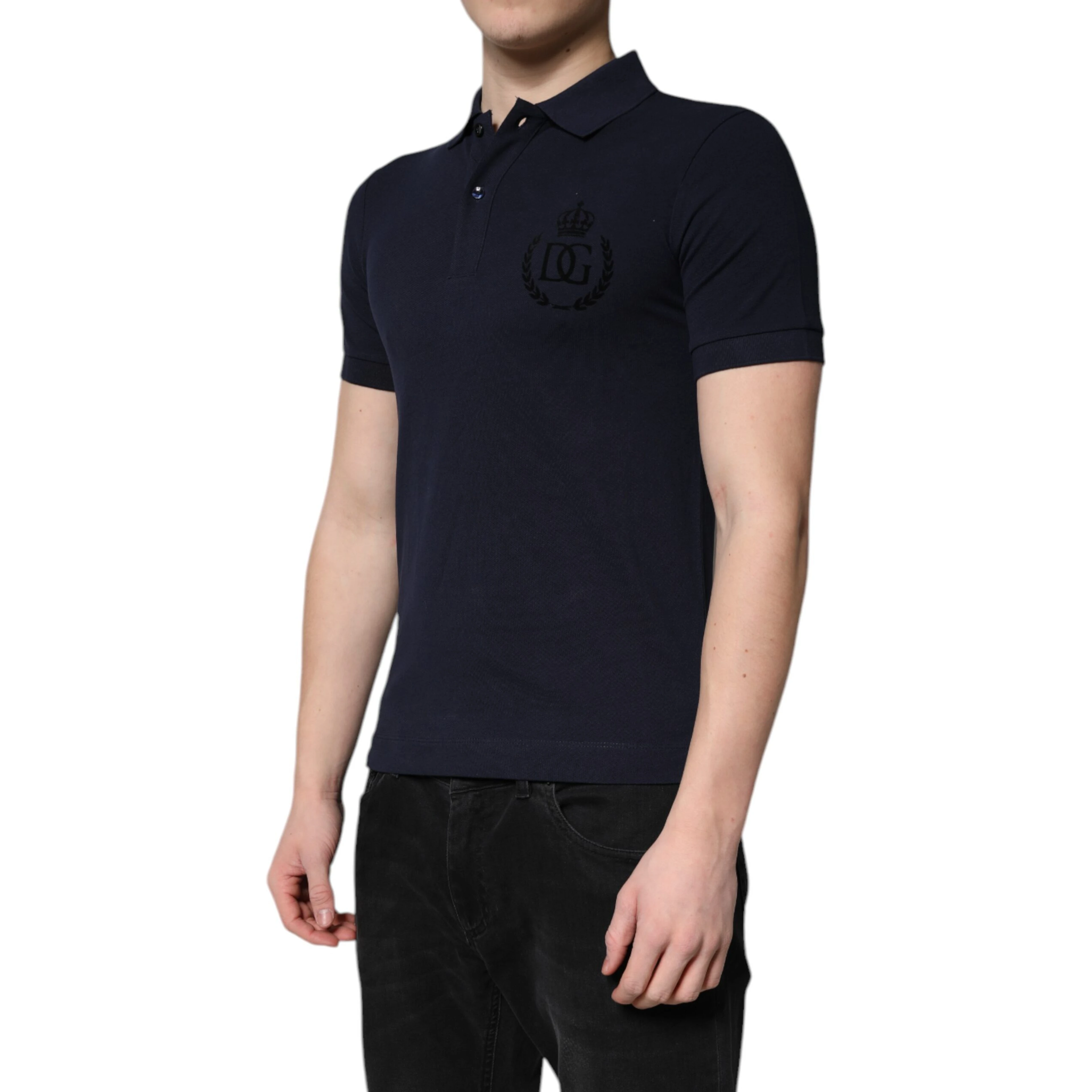 Dark Blue Cotton Crown Collared Polo T-shirt