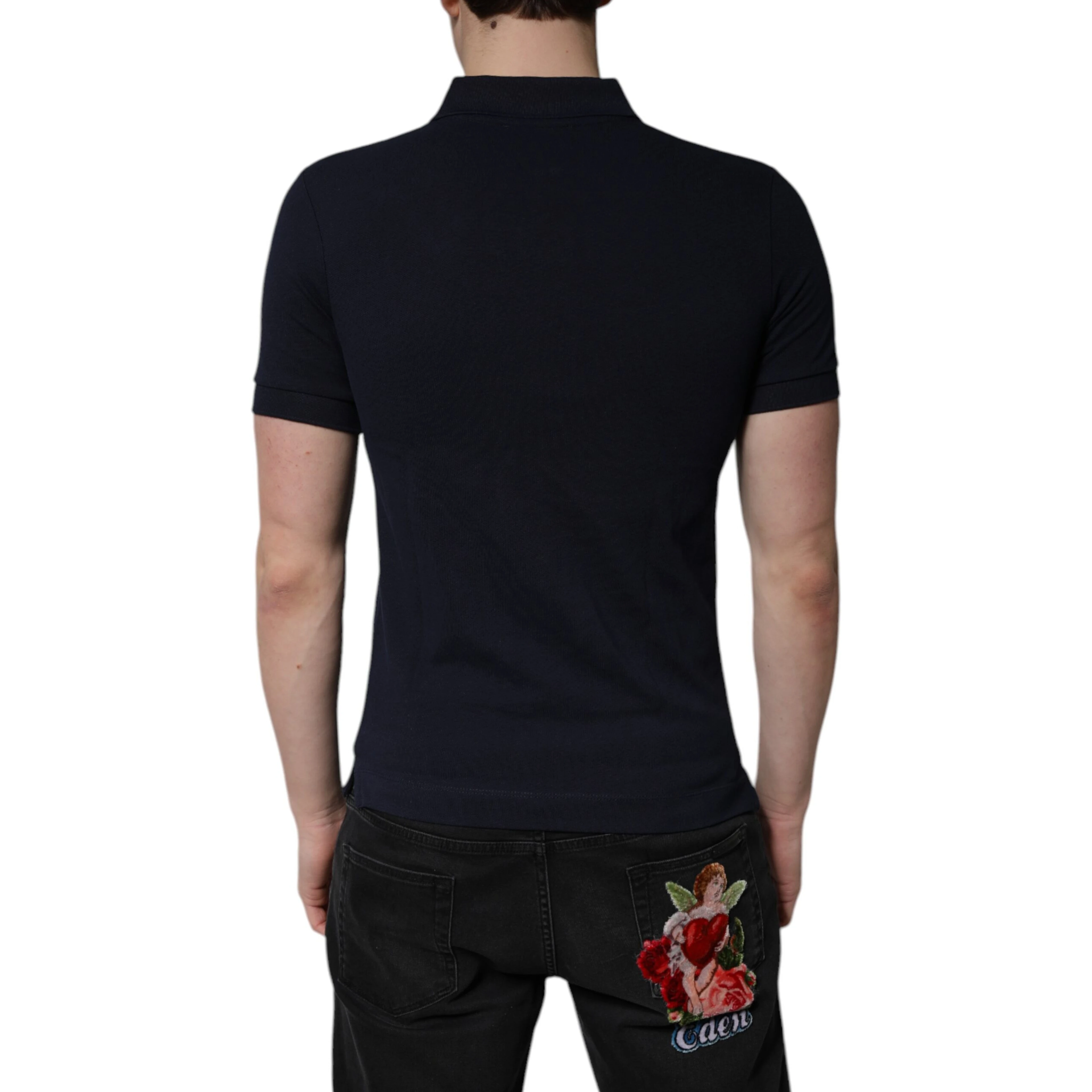 Dark Blue Cotton Crown Collared Polo T-shirt