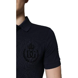 Dark Blue Cotton Crown Collared Polo T-shirt