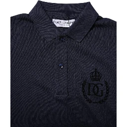 Dark Blue Cotton Crown Collared Polo T-shirt