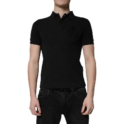 Black Cotton DG Logo Collared Polo T-shirt