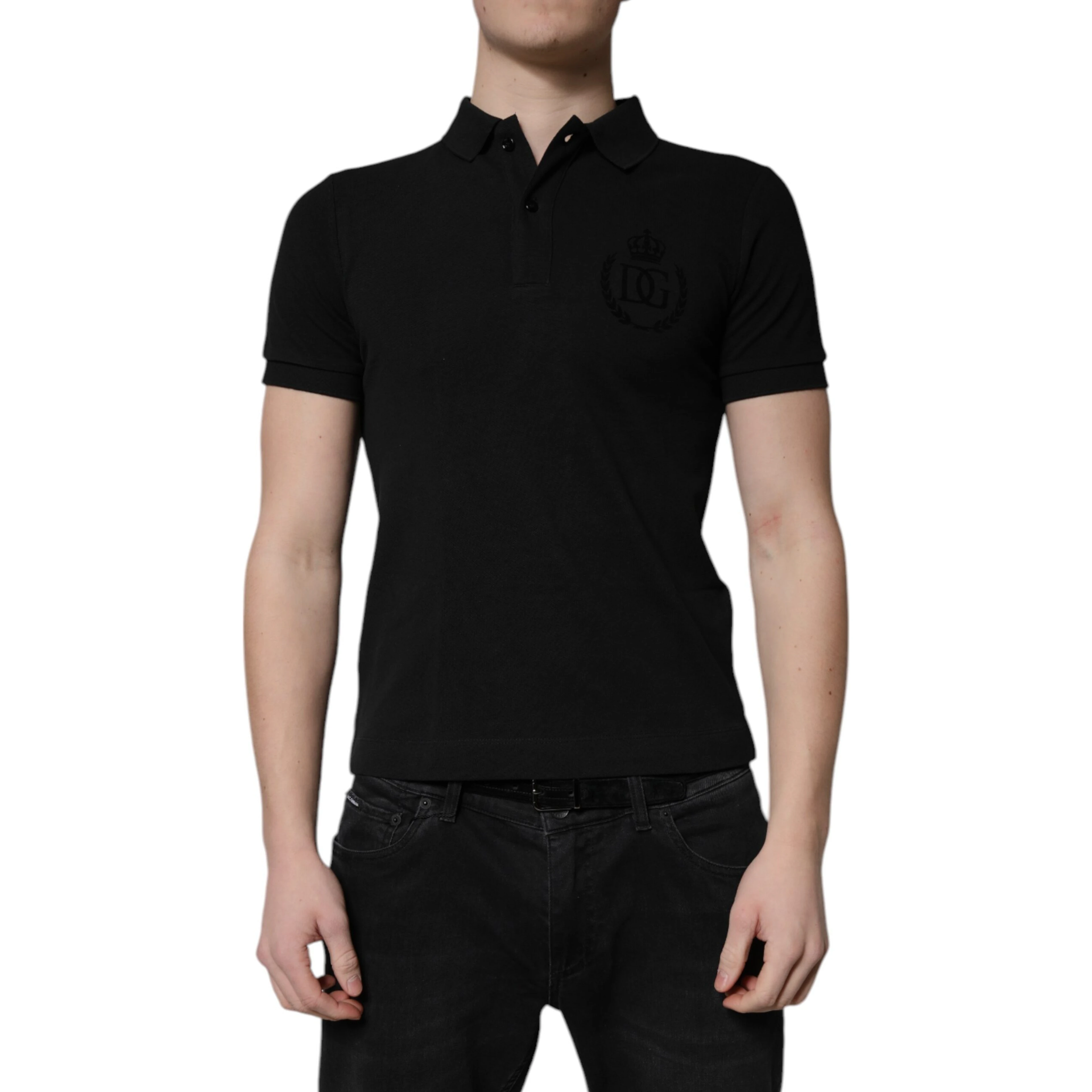 Black Cotton DG Logo Collared Polo T-shirt