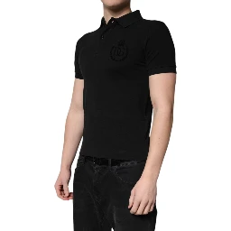Black Cotton DG Logo Collared Polo T-shirt