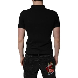Black Cotton DG Logo Collared Polo T-shirt