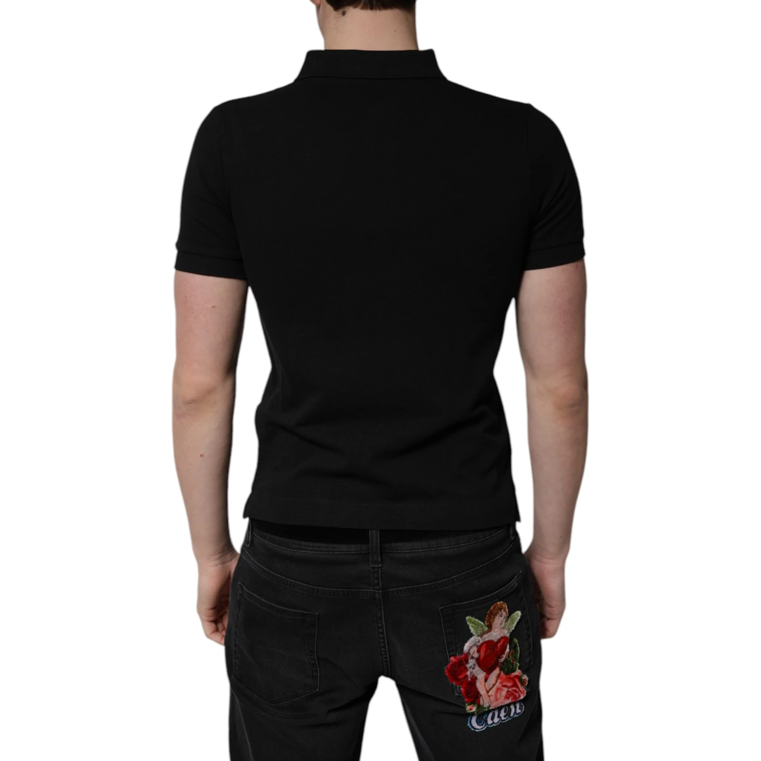 Black Cotton DG Logo Collared Polo T-shirt