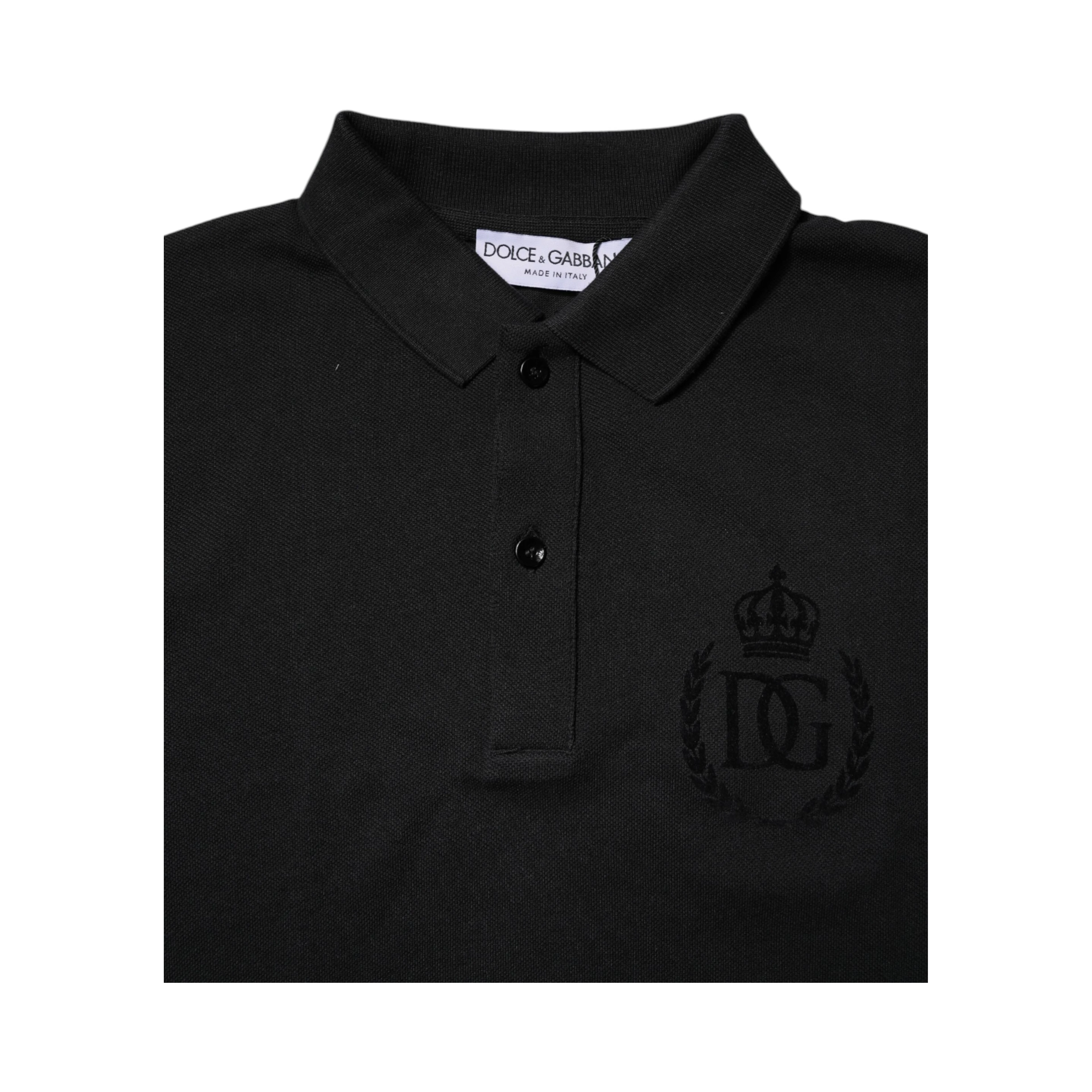 Black Cotton DG Logo Collared Polo T-shirt