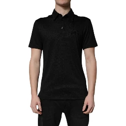 Black Polyester DG Logo Collared Polo T-shirt
