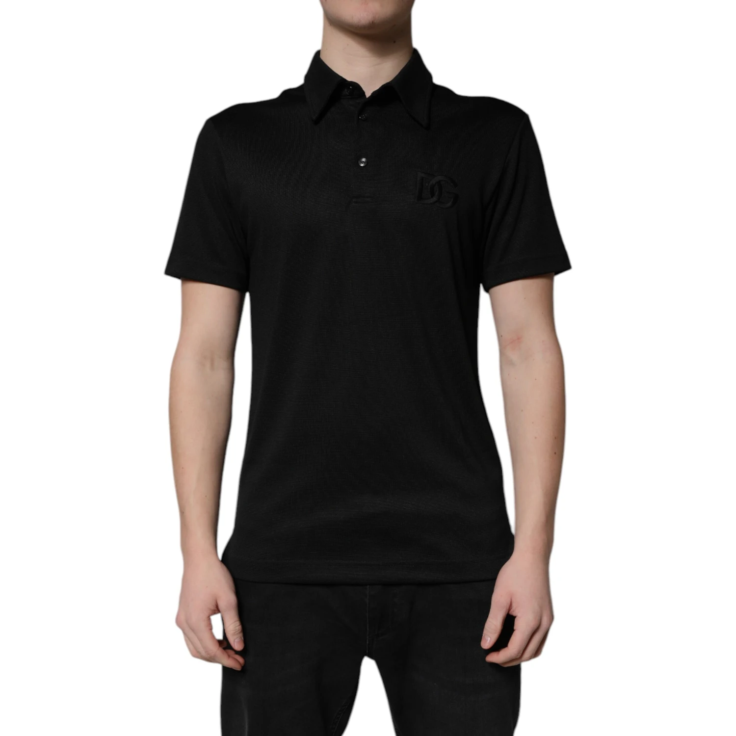Black Polyester DG Logo Collared Polo T-shirt