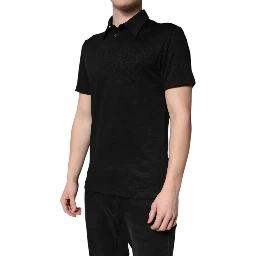 Black Polyester DG Logo Collared Polo T-shirt