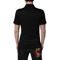 Black Polyester DG Logo Collared Polo T-shirt