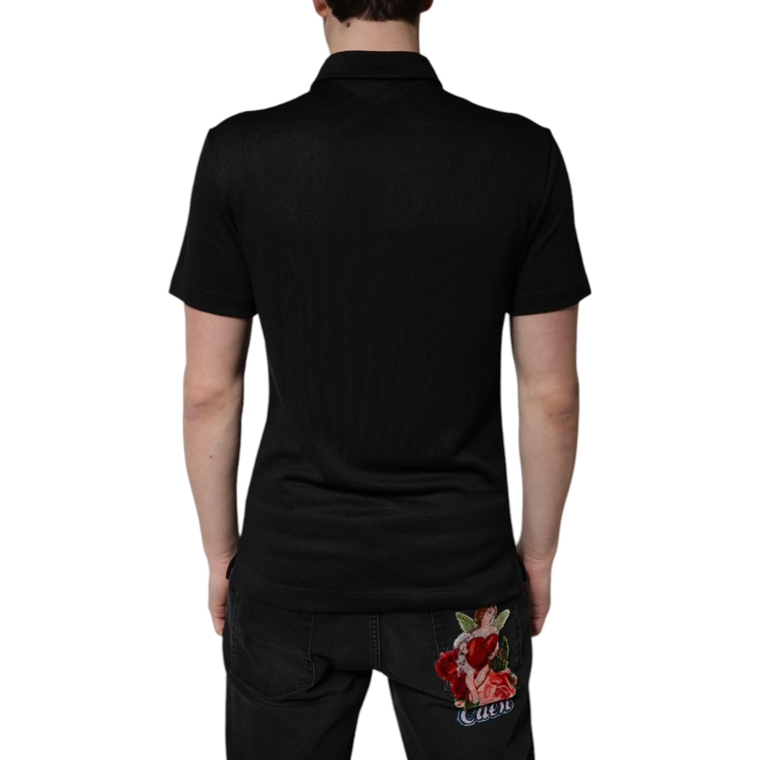 Black Polyester DG Logo Collared Polo T-shirt