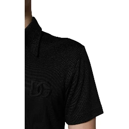 Black Polyester DG Logo Collared Polo T-shirt