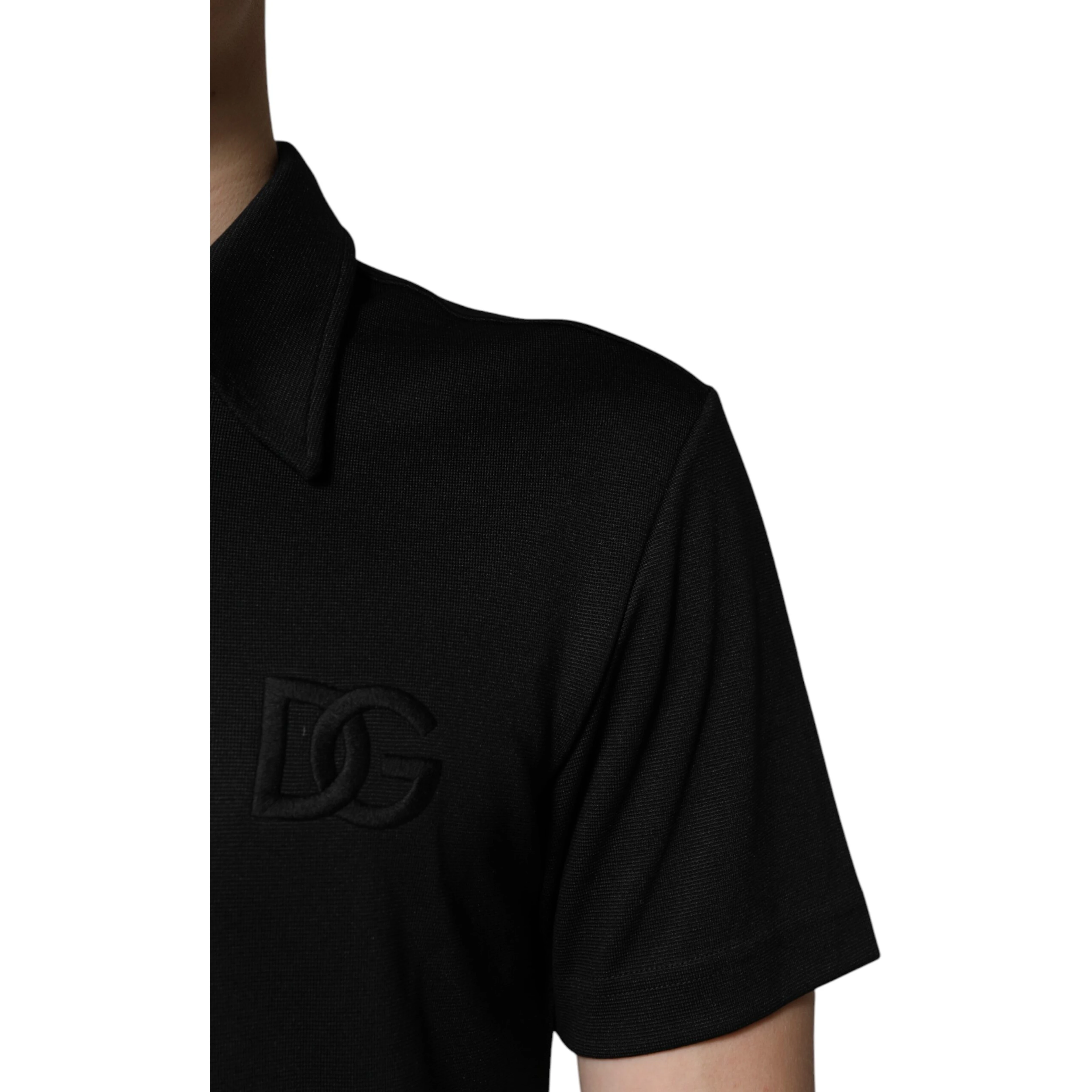 Black Polyester DG Logo Collared Polo T-shirt