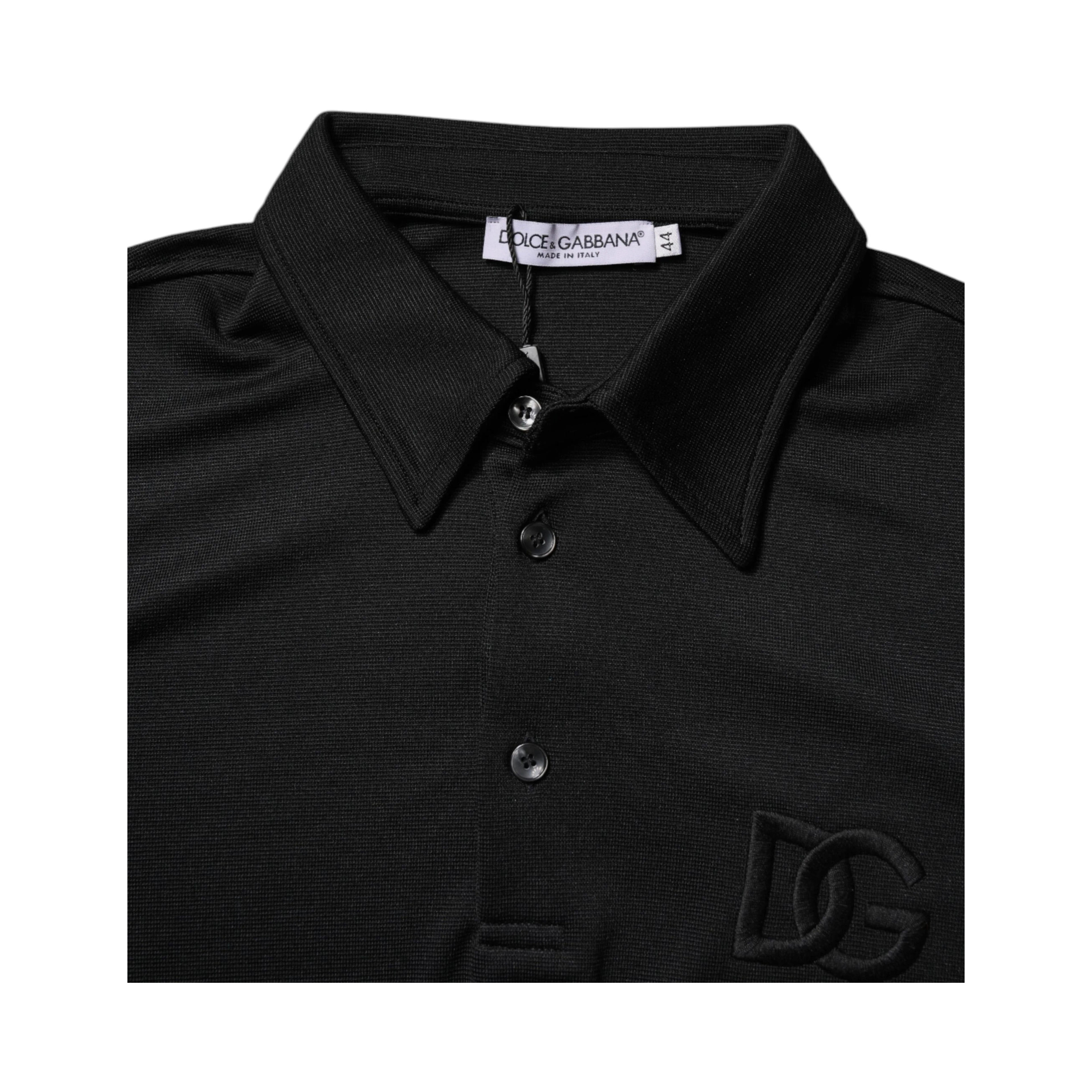 Black Polyester DG Logo Collared Polo T-shirt