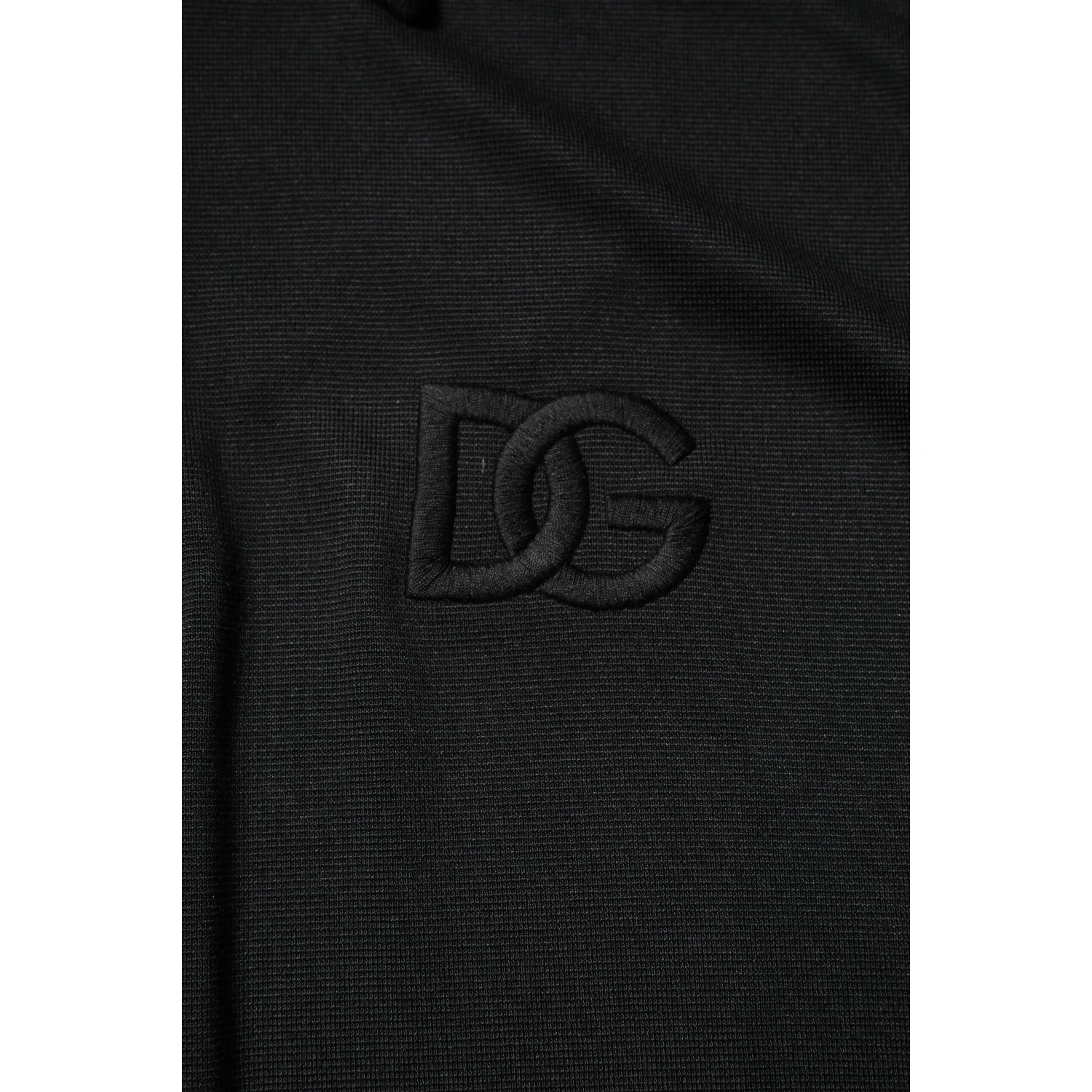 Black Polyester DG Logo Collared Polo T-shirt