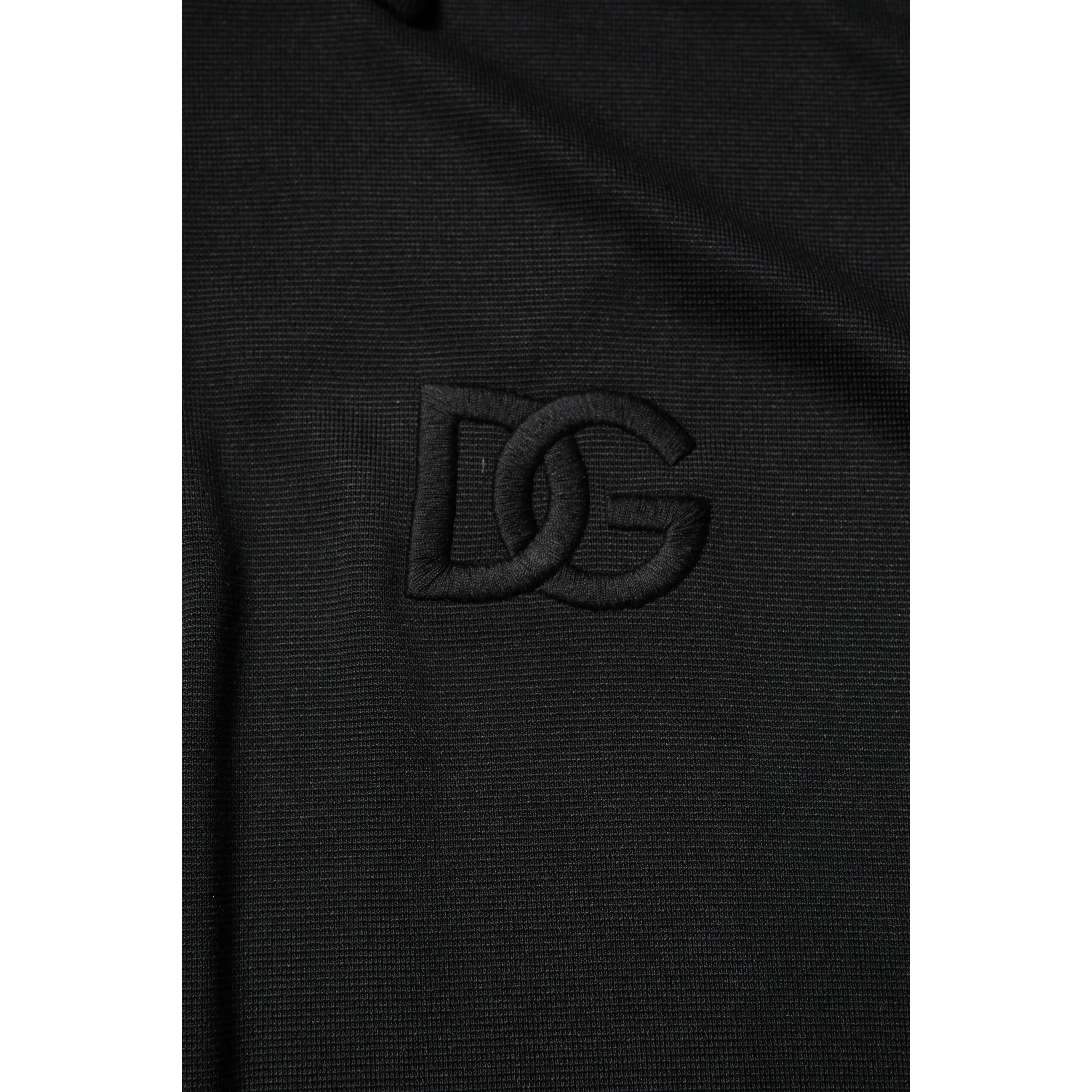 Black Polyester DG Logo Collared Polo T-shirt