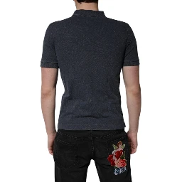 Dark Blue Logo Plaque Cotton Men Polo Shirt T-shirt