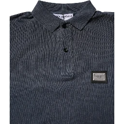 Dark Blue Logo Plaque Cotton Men Polo Shirt T-shirt