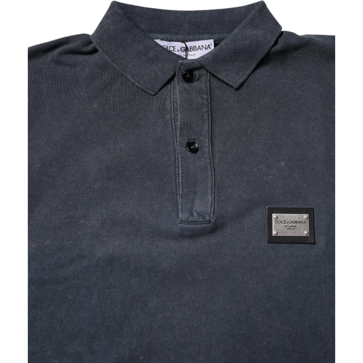 Dark Blue Logo Plaque Cotton Men Polo Shirt T-shirt