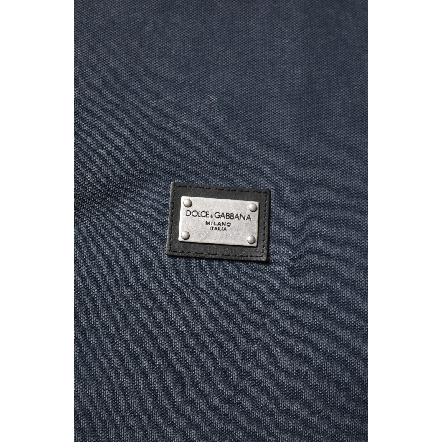 Dark Blue Logo Plaque Cotton Men Polo Shirt T-shirt