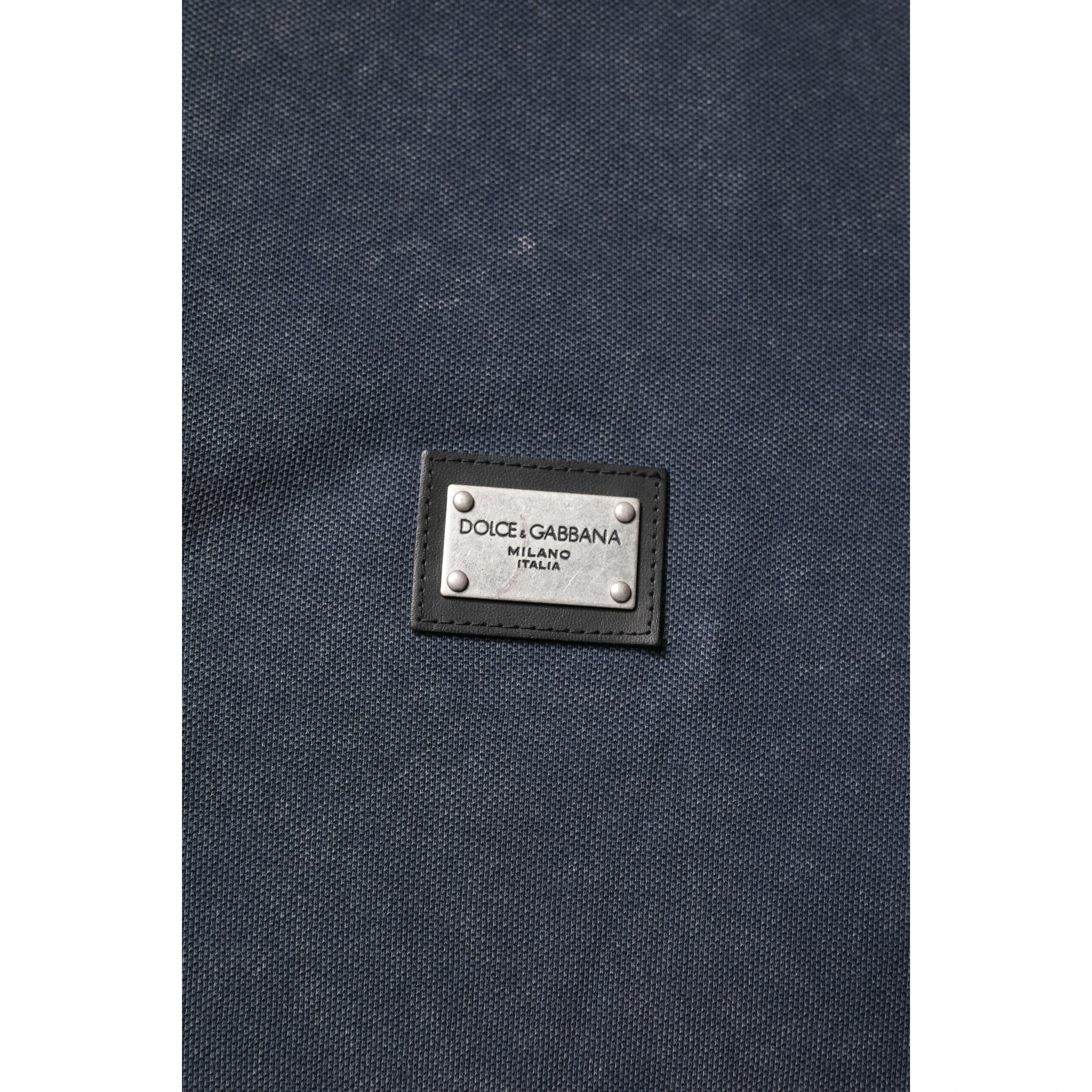 Dark Blue Logo Plaque Cotton Men Polo Shirt T-shirt