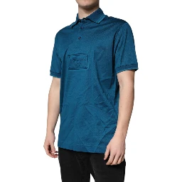 Blue Logo Cotton Men Polo Shirt T-shirt