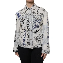 Light Blue Graffiti Button Down Denim Jacket