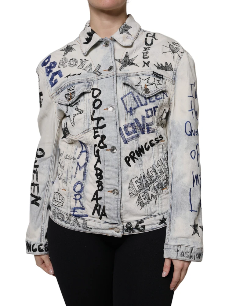 Light Blue Graffiti Button Down Denim Jacket alternative