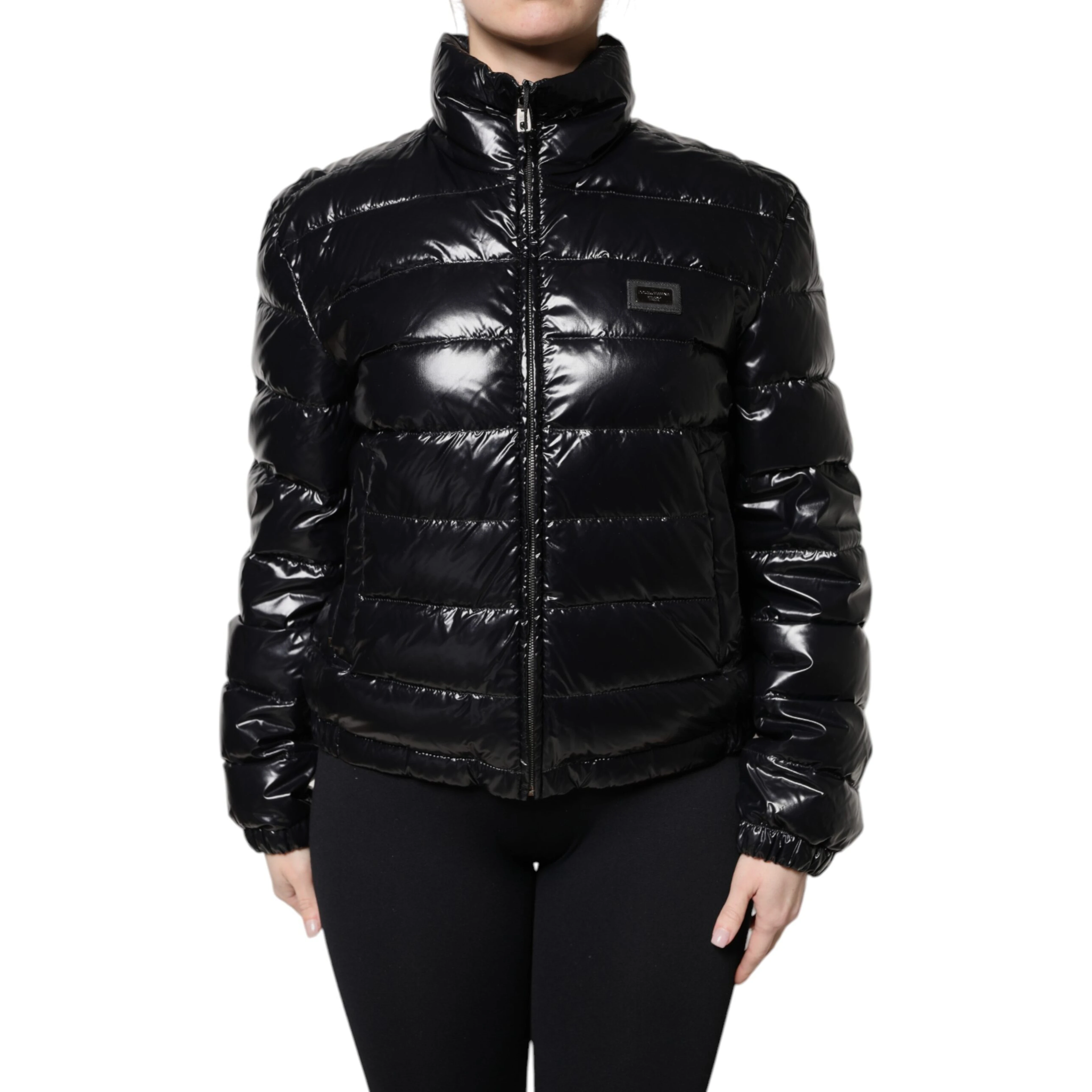 Black Logo Plaque Full Zip Puffer Jacket