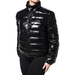 Black Logo Plaque Full Zip Puffer Jacket