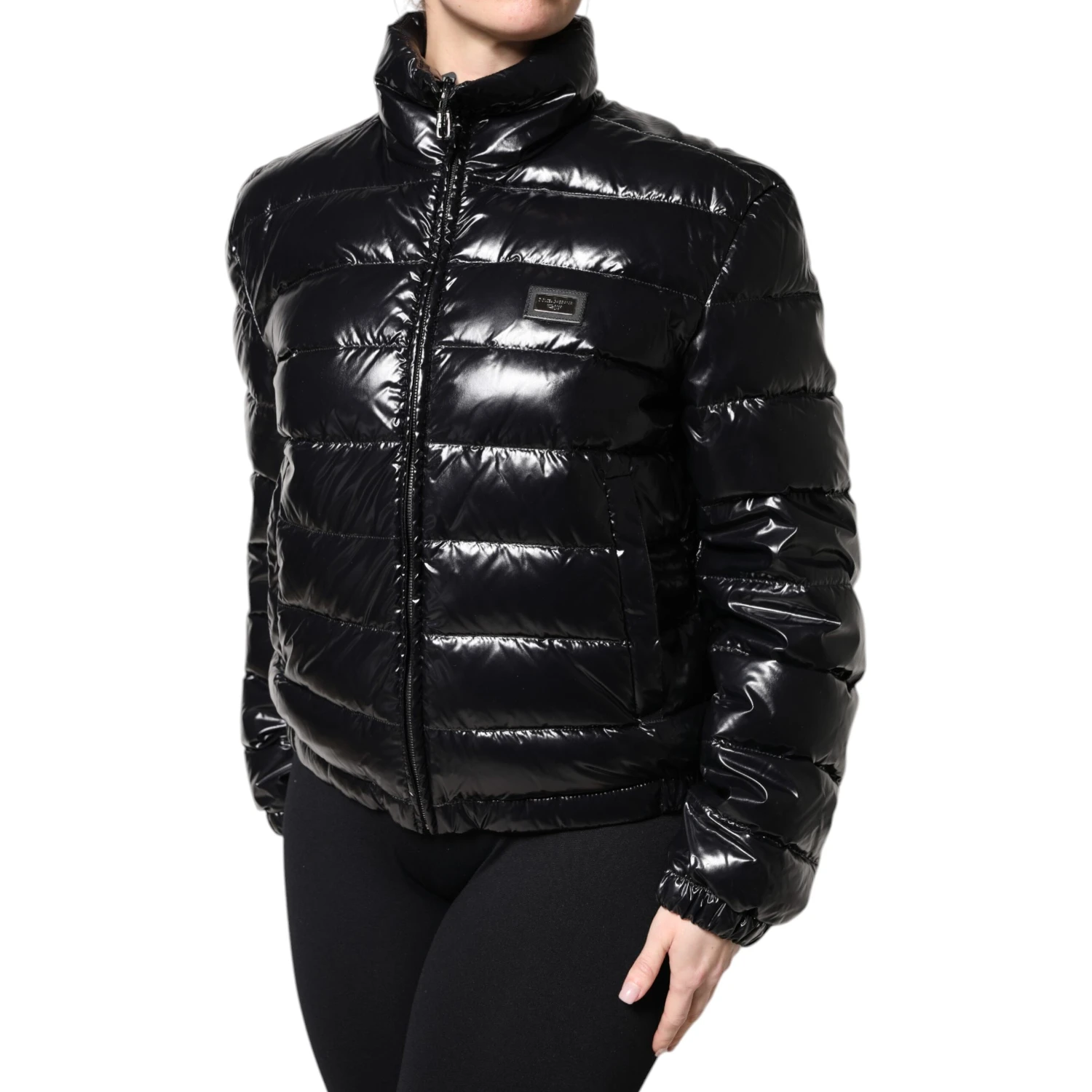 Black Logo Plaque Full Zip Puffer Jacket