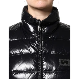 Black Logo Plaque Full Zip Puffer Jacket