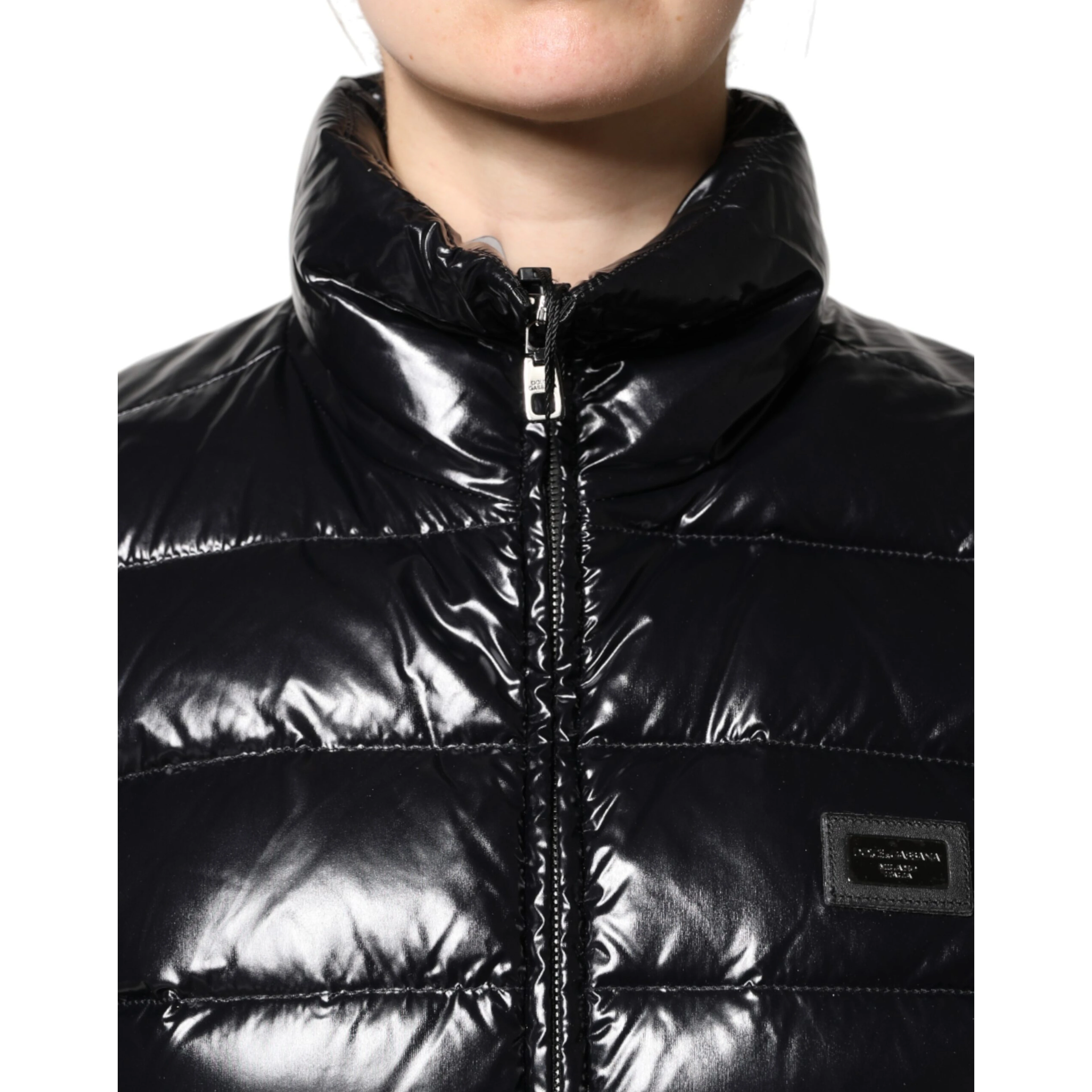 Black Logo Plaque Full Zip Puffer Jacket