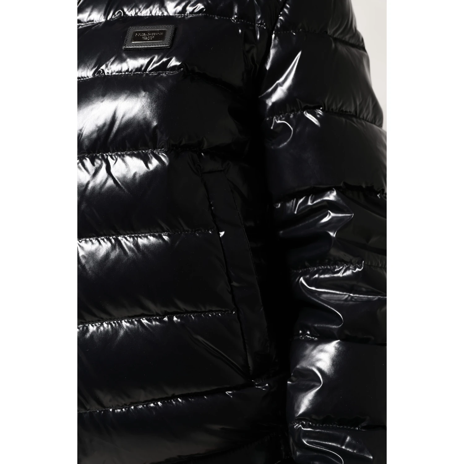 Black Logo Plaque Full Zip Puffer Jacket