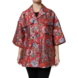 Red Floral Jacquard Button Down Coat Jacket