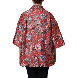 Red Floral Jacquard Button Down Coat Jacket