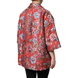 Red Floral Jacquard Button Down Coat Jacket