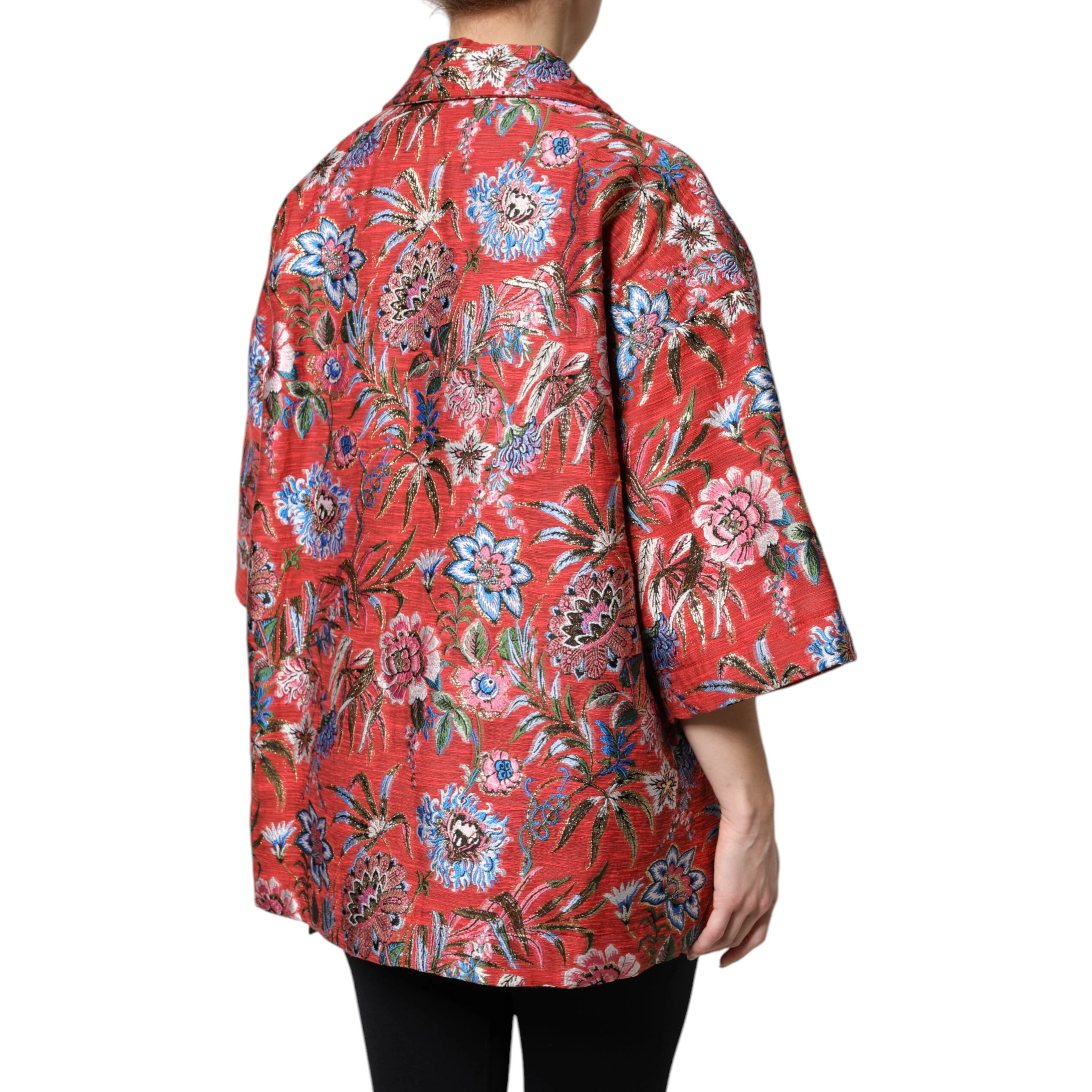 Red Floral Jacquard Button Down Coat Jacket