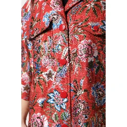 Red Floral Jacquard Button Down Coat Jacket
