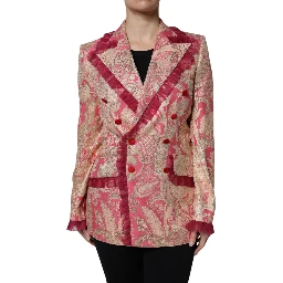 Pink Gold Jacquard Nylon Coat Blazer Jacket